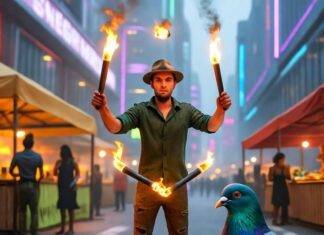 Top 10 Places to Travel in 2025 That Everyone Is Talking About sci-fi-market-chaos-2025.jpg: Blurry sci-fi market, torch juggler, sassy pigeon.