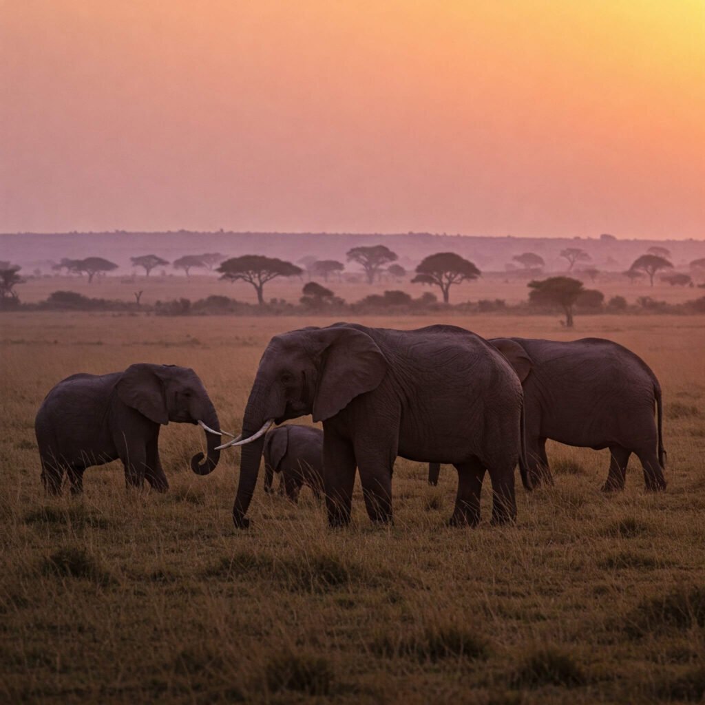 Savanna Elephants Sunset