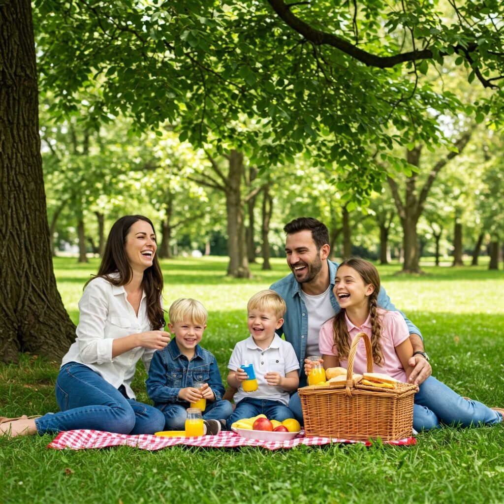 Family picnic in sunny park