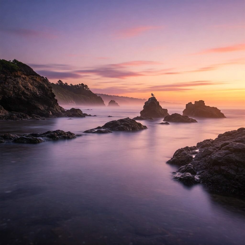 Misty sunset over Second Beach.