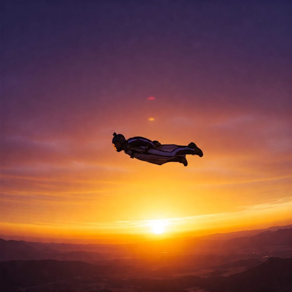 Sunset Wingsuit Flyer: Dramatic Sky