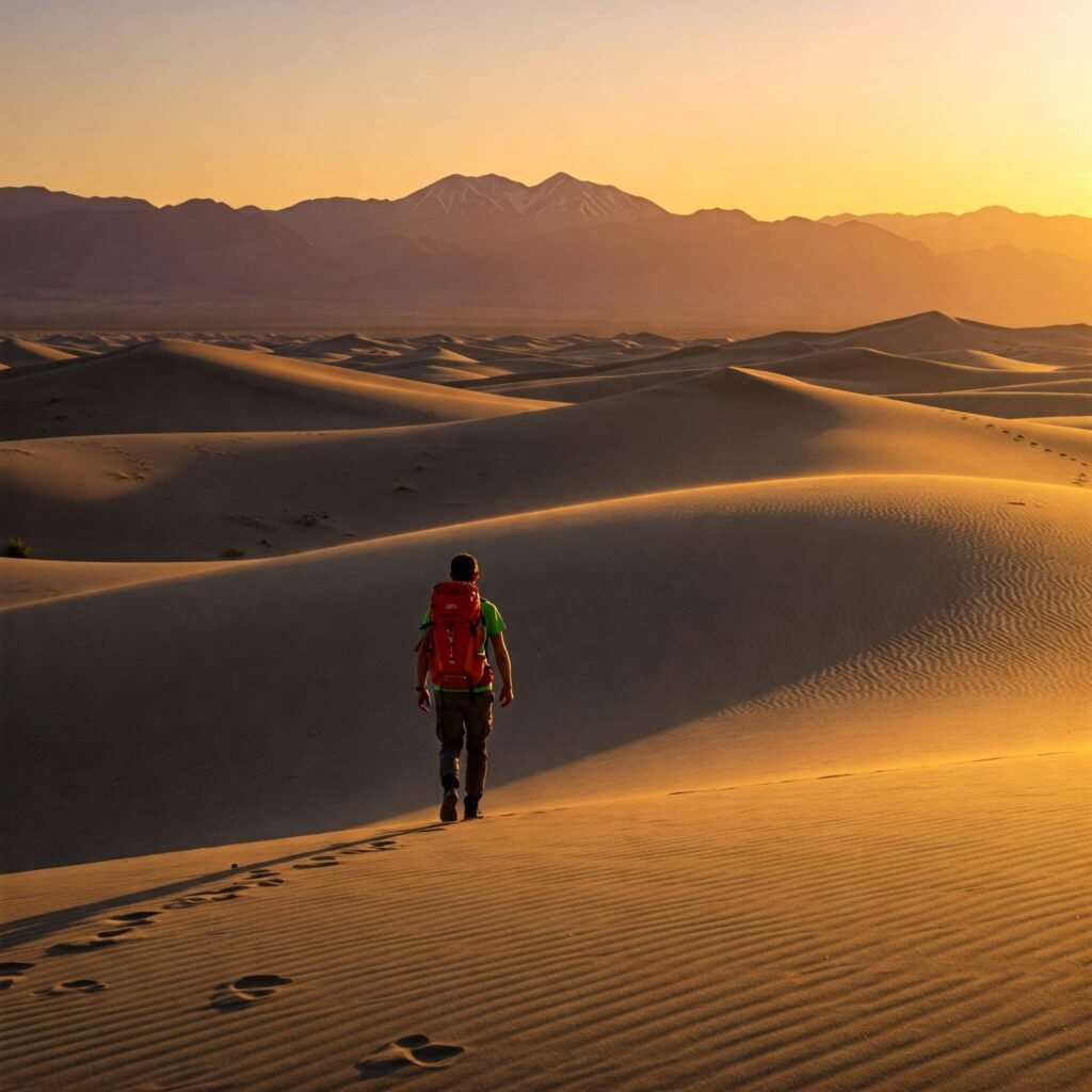 PCT hiker desert sunset mountains
