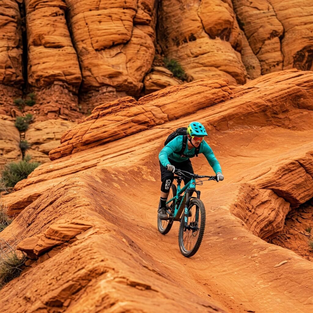 Mountain biker on Slickrock Trail.