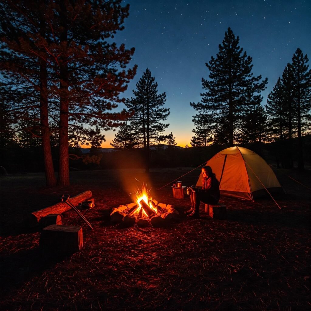 Cozy campfire at dusk