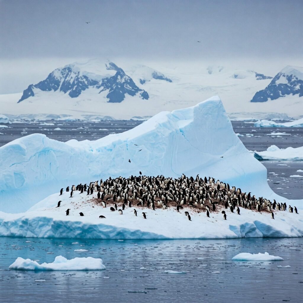 Penguin colony on iceberg