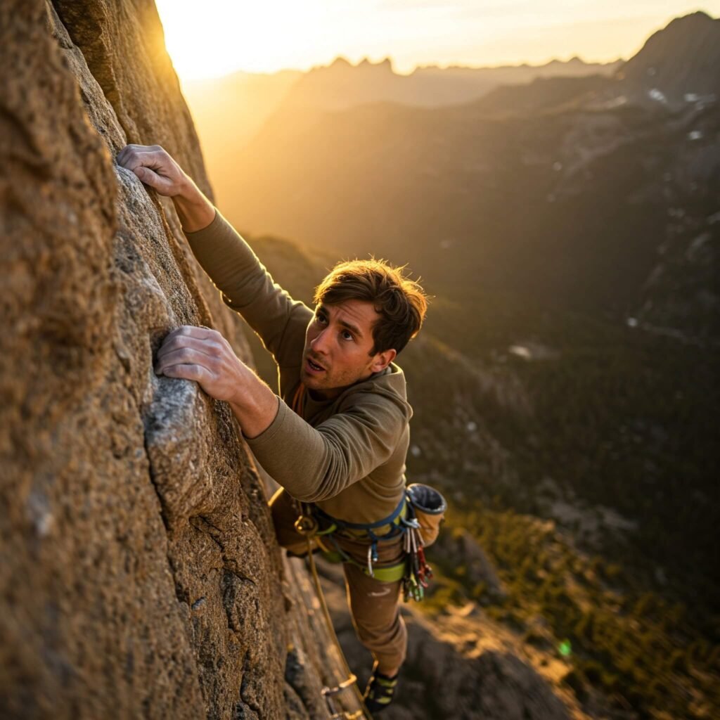 Determined Rock Climber Sunlight
