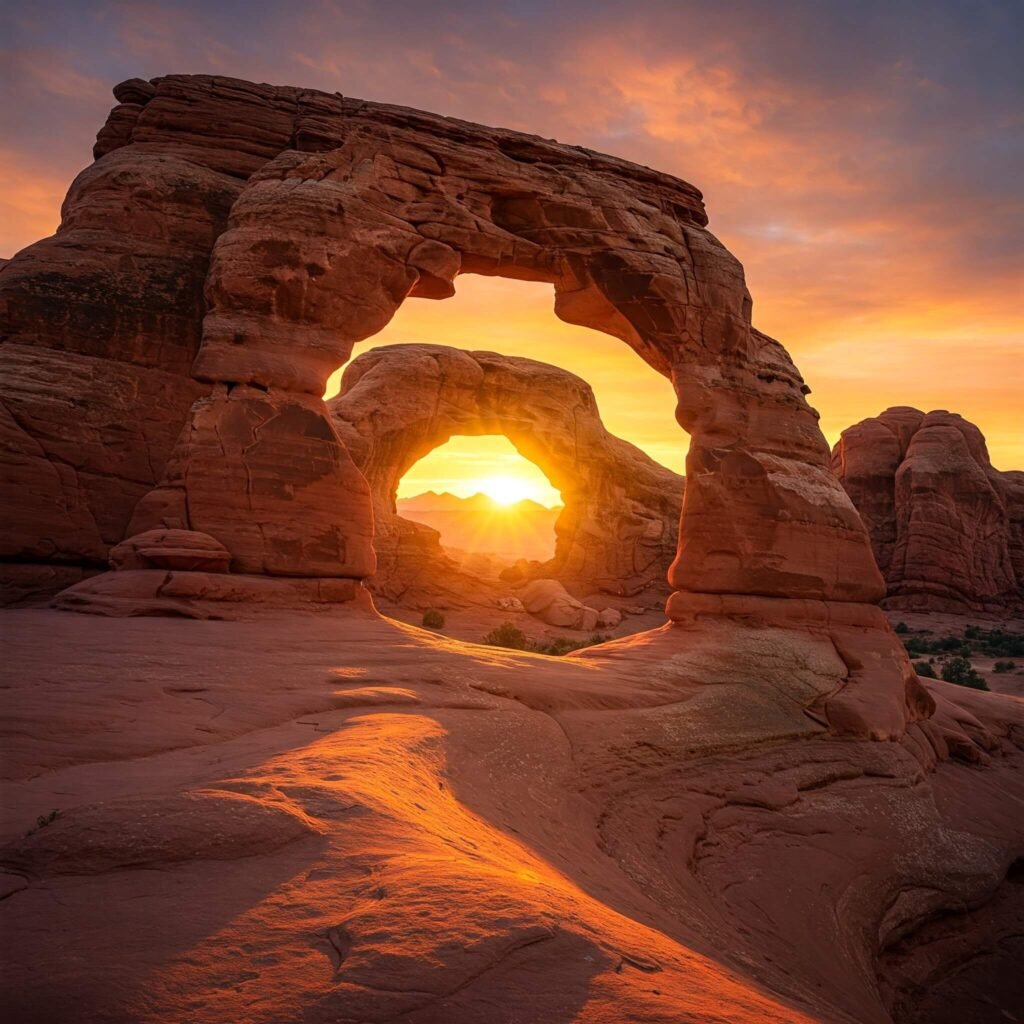 Sunrise at The Windows arches.