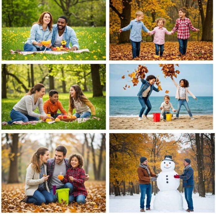 Joyful family multi-season collage Joyful family multi-season collage