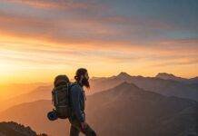 Best Backpacking Routes in North America for Adventure Lovers Backpacker at sunrise mountain vista