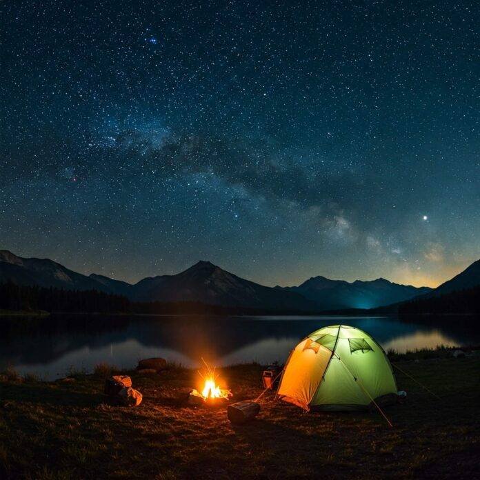 Starry Campsite by Lake