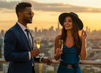 How to Travel in Style: Tips for Planning a Luxurious Getaway Glamorous Couple Champagne Balcony