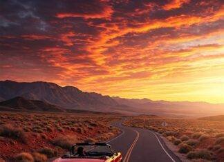 The Most Scenic Road Trips Across the U.S. You Can’t Miss Sunset drive on winding mountain road.