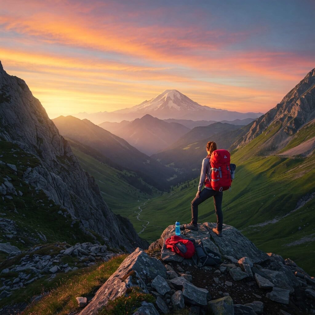 Hiker on a Mountain Ridge