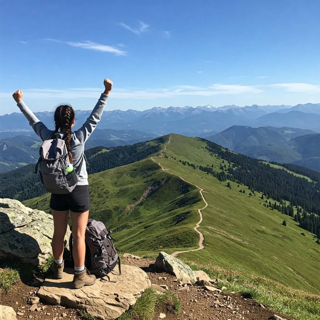 Triumphant Hiker Mountain Peak