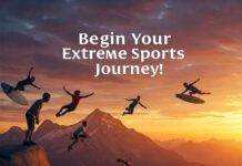 How to Get Started in Extreme Sports: A Beginner’s Guide "Diverse group of beginners enjoying extreme sports at sunset."
