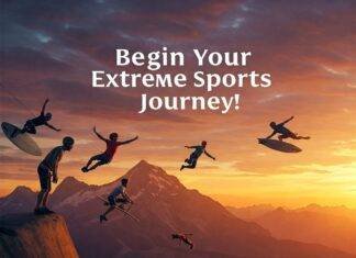 How to Get Started in Extreme Sports: A Beginner’s Guide "Diverse group of beginners enjoying extreme sports at sunset."