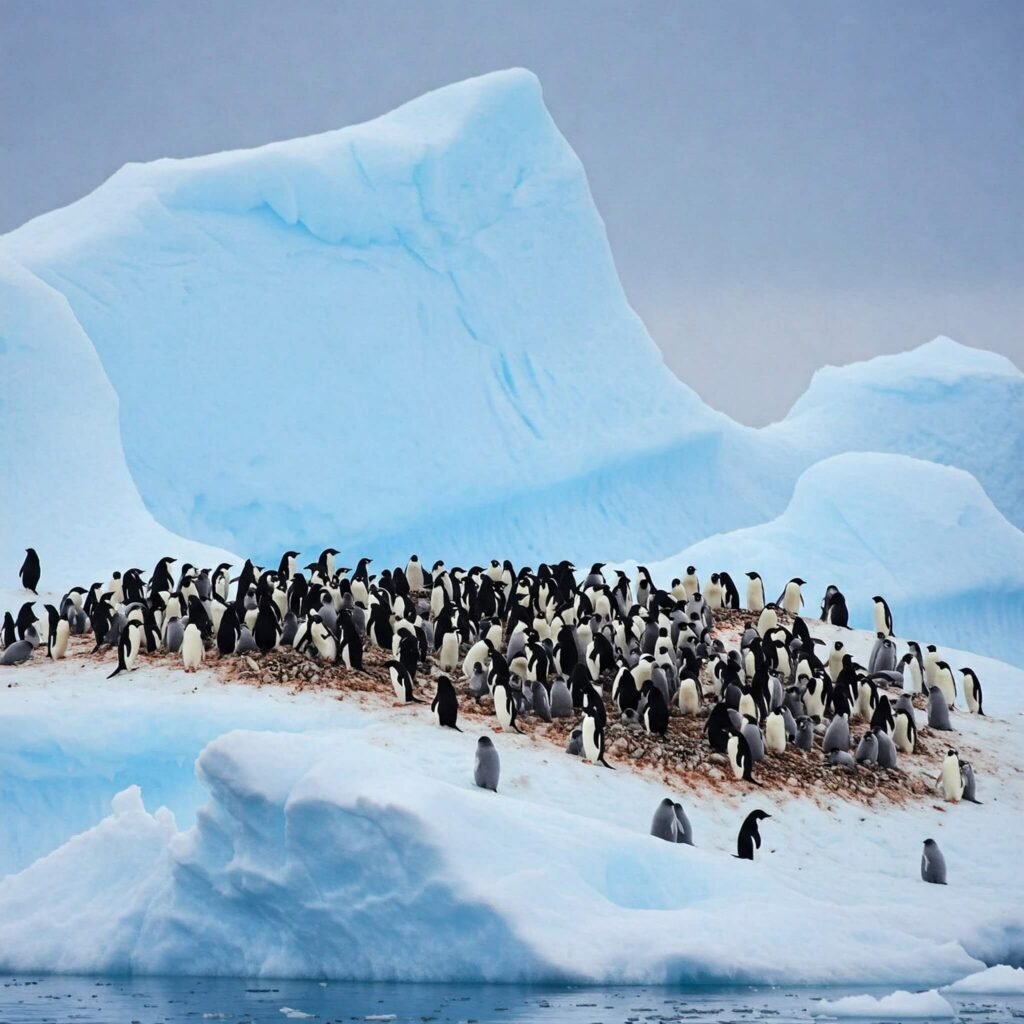 Adélie Penguins on Antarctic Iceberg