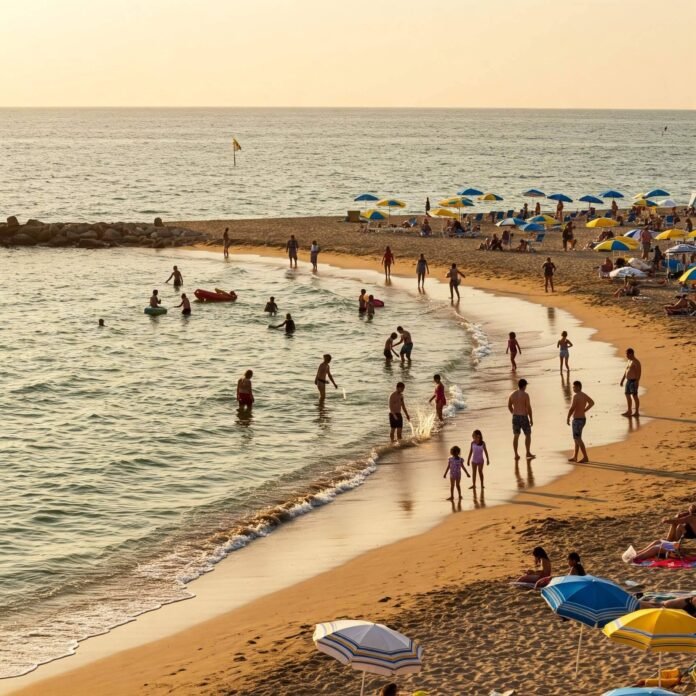 Family fun on a bright beach. Family fun on a bright beach.