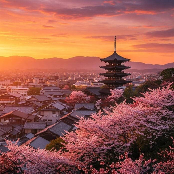 Kyoto Sunset Skyline Cherry Blossoms Kyoto Sunset Skyline Cherry Blossoms