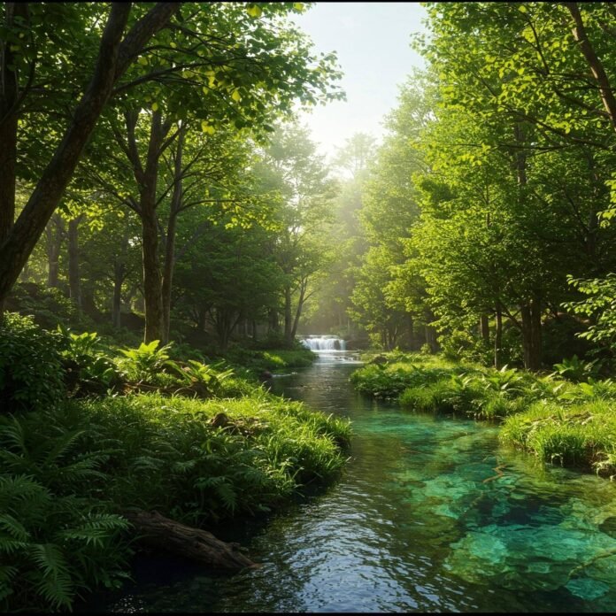 Lush forest stream: clarity & renewal.