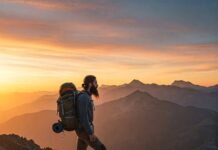 Best Backpacking Routes in North America for Adventure Lovers Backpacker at sunrise mountain vista