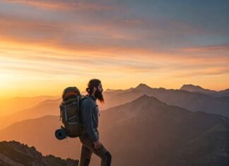 Best Backpacking Routes in North America for Adventure Lovers Backpacker at sunrise mountain vista