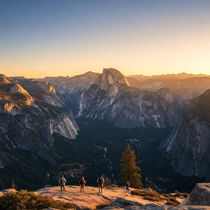 Sunrise hike on Half Dome, Yosemite. Sunrise hike on Half Dome, Yosemite.