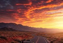 The Most Scenic Road Trips Across the U.S. You Can’t Miss Sunset drive on winding mountain road.