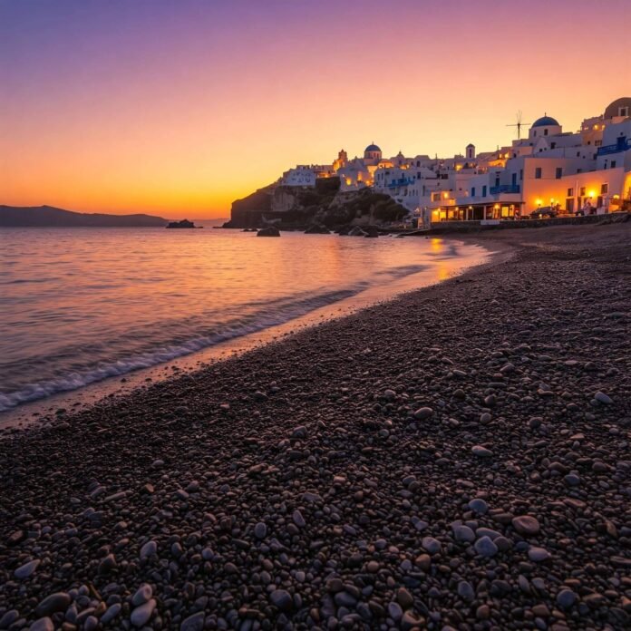 Santorini Sunset over Katharos Beach and Oia Santorini Sunset over Katharos Beach and Oia