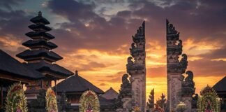 Experience Bali Like a Local: Hidden Gems and Secret Spots Balinese temple ceremony at dusk with dancers and offerings.