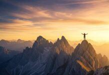 Mountain Adventures for Thrill Seekers: Top Hiking & Climbing Spots Lone climber on mountain peak at golden hour.