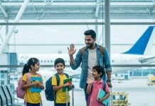 How to Keep Kids Entertained on Long Journeys: Family Travel Hacks Joyful family ready for airport trip.