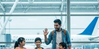 How to Keep Kids Entertained on Long Journeys: Family Travel Hacks Joyful family ready for airport trip.