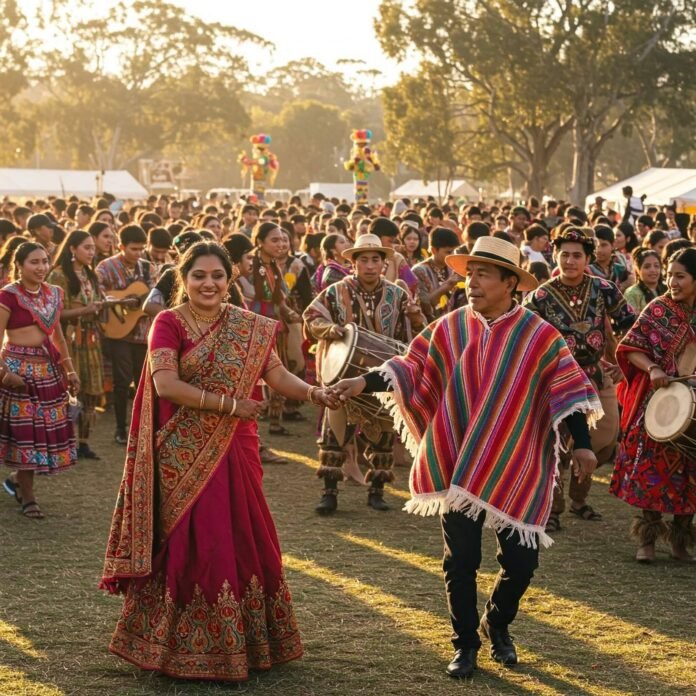 Vibrant cultural festival, diverse traditional attire, celebratory dance. Vibrant cultural festival, diverse traditional attire, celebratory dance.