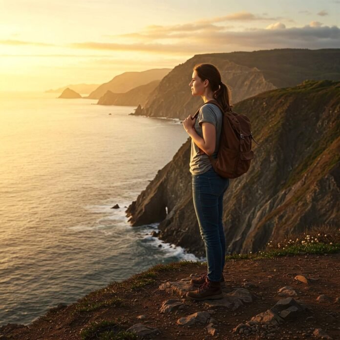 Solo Traveler at Scenic Lookout Solo Traveler at Scenic Lookout