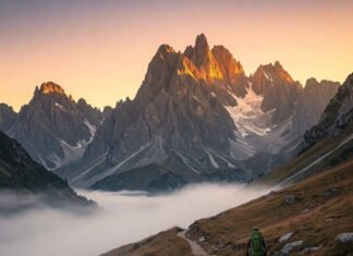 5 Hidden Backpacking Routes to Explore Off the Beaten Path Hiker on misty mountain trail at sunrise